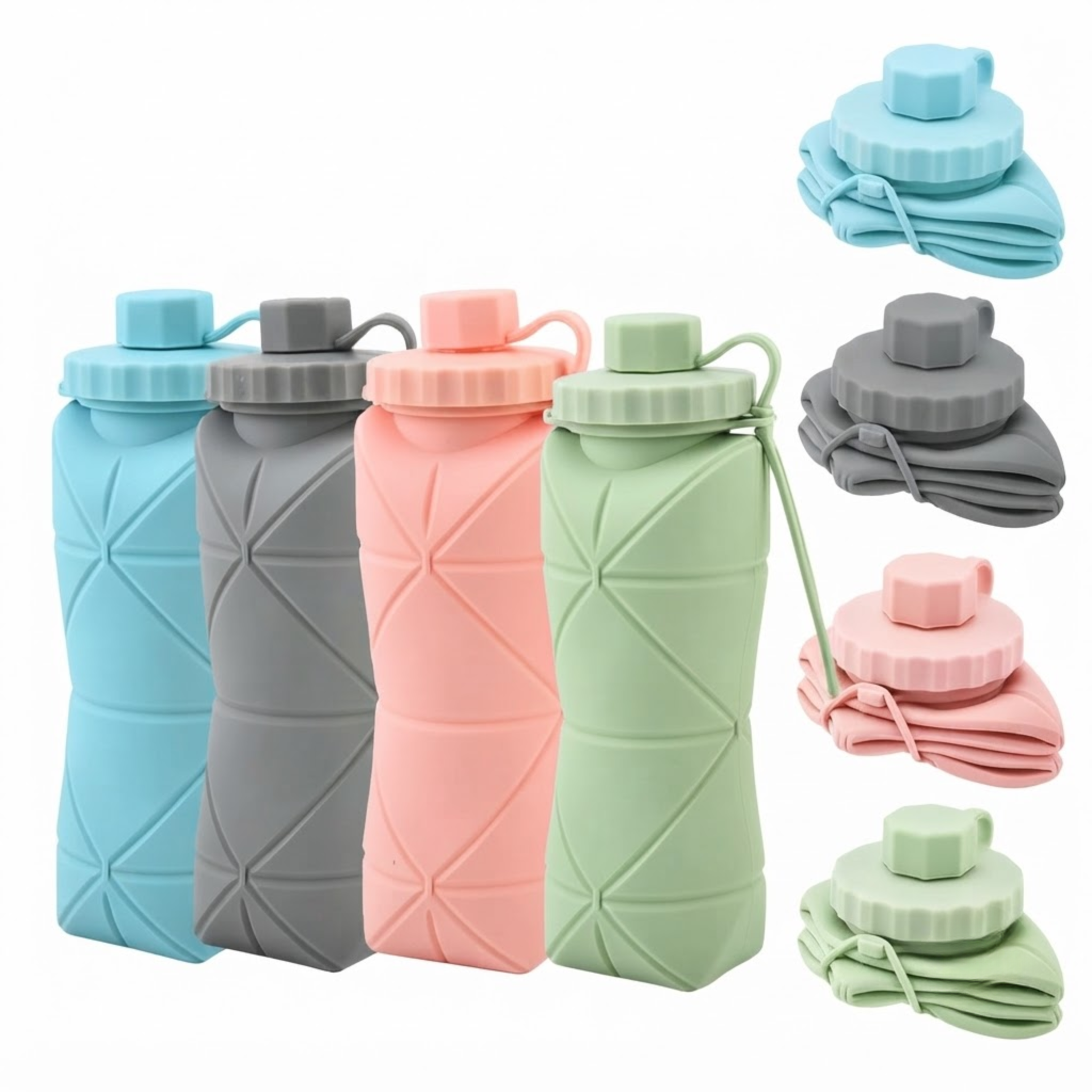 600ml Silicon Collapsible Bottle Foldable Leakproof Lightweight Portable Reusable Travel Sports Water Bottle
