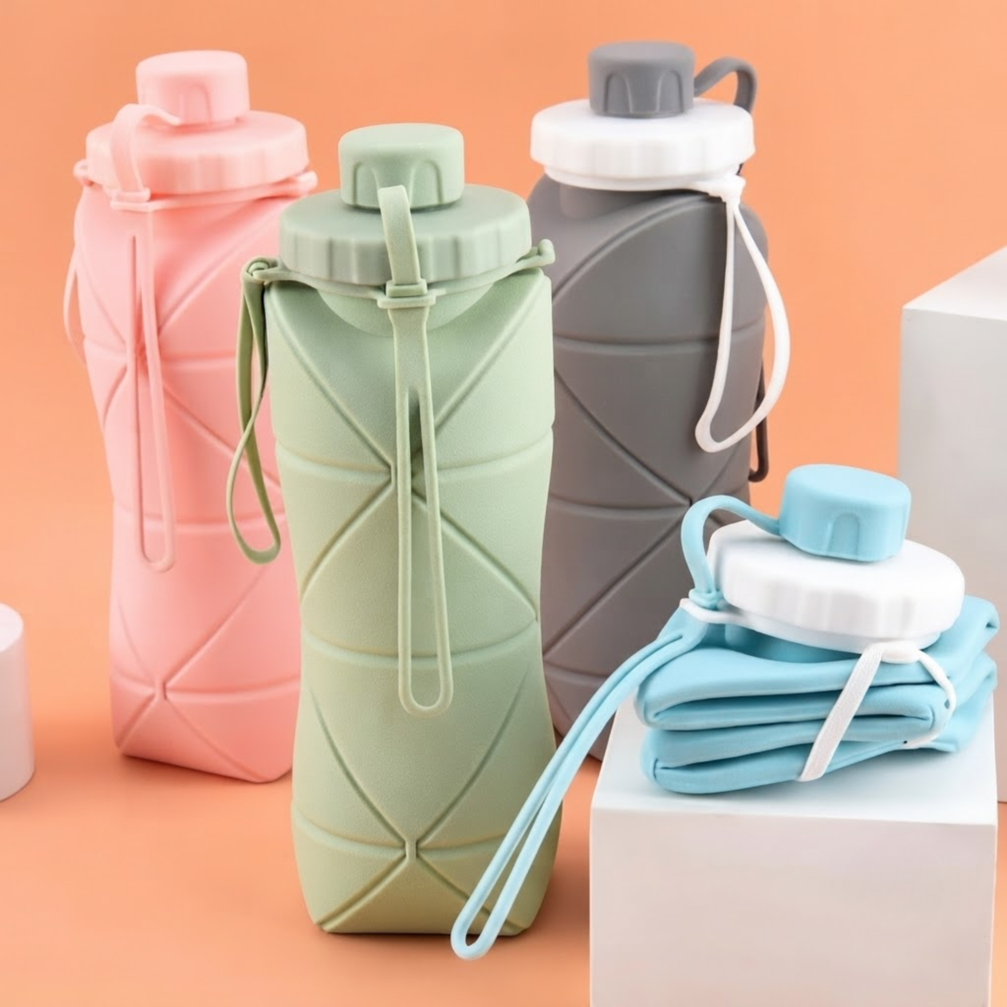 600ml Silicon Collapsible Bottle Foldable Leakproof Lightweight Portable Reusable Travel Sports Water Bottle