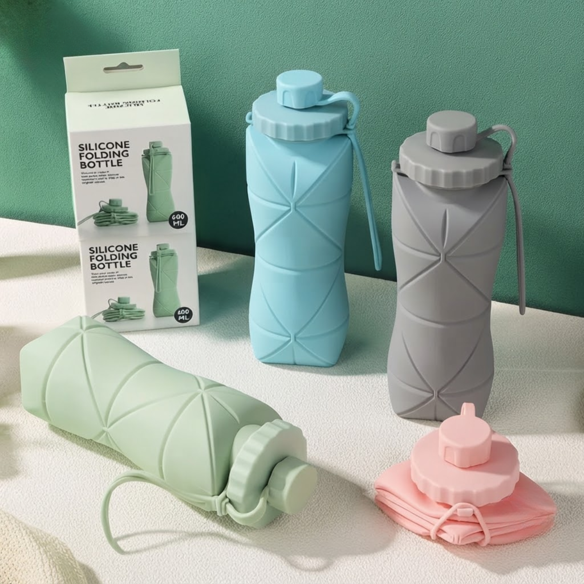 600ml Silicon Collapsible Bottle Foldable Leakproof Lightweight Portable Reusable Travel Sports Water Bottle