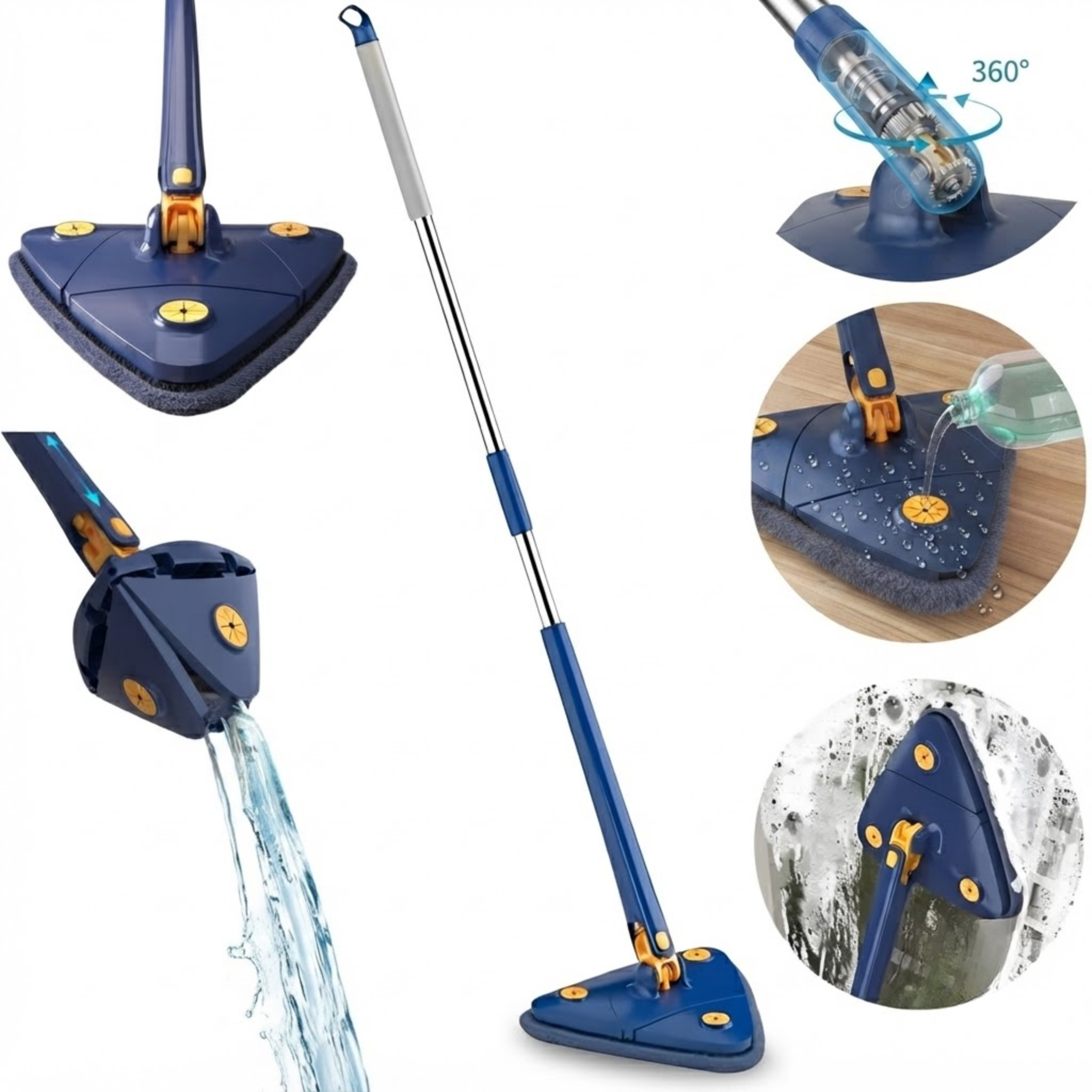 360° Rotatable Triangle Cleaning Mop Extendable Microfiber Wet Dry Floor Mop