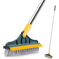 2 in 1 Wiper and Brush | Bathroom Cleaning Brush with Wiper | Long Handle Floor Scrub Brush