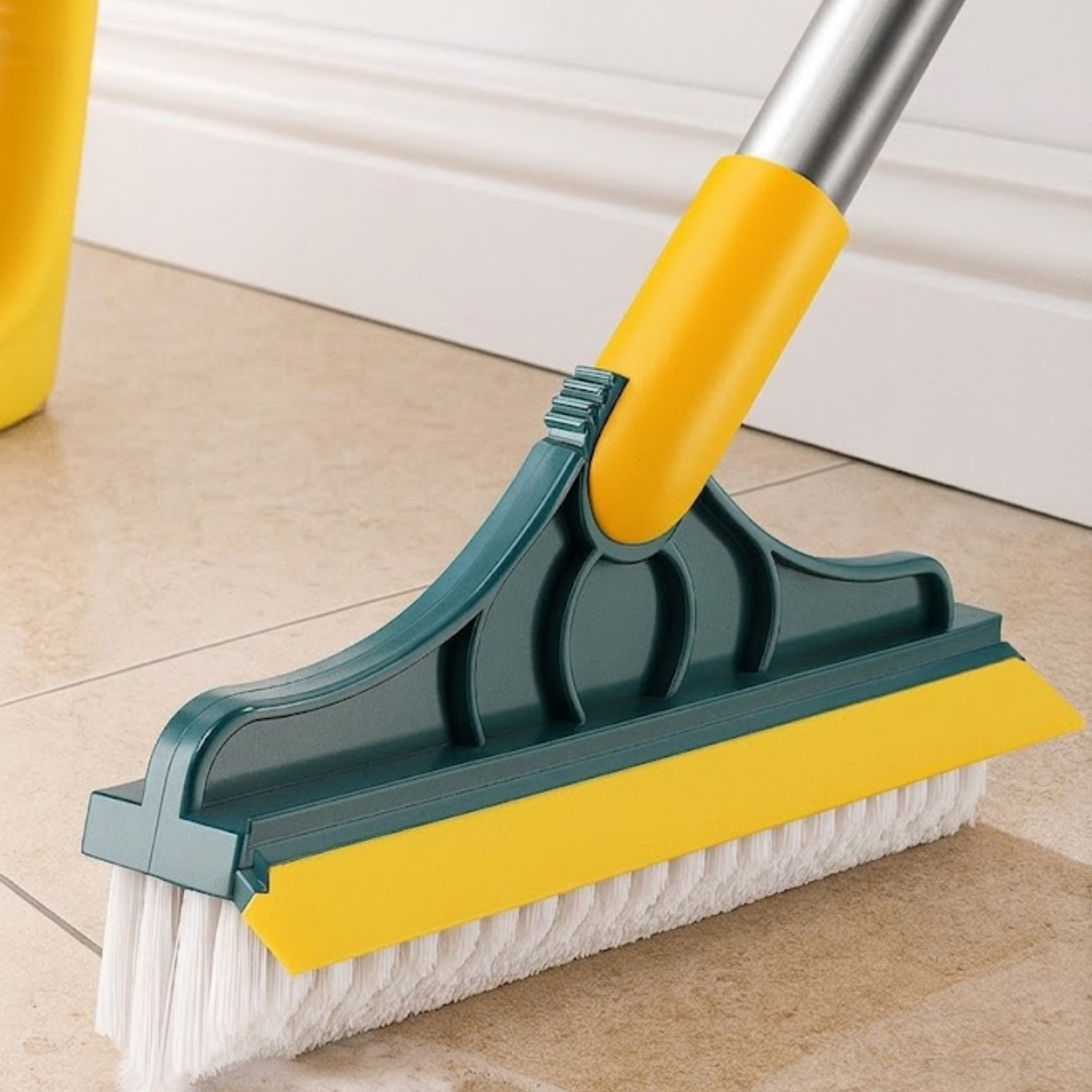 2 in 1 Wiper and Brush | Bathroom Cleaning Brush with Wiper | Long Handle Floor Scrub Brush