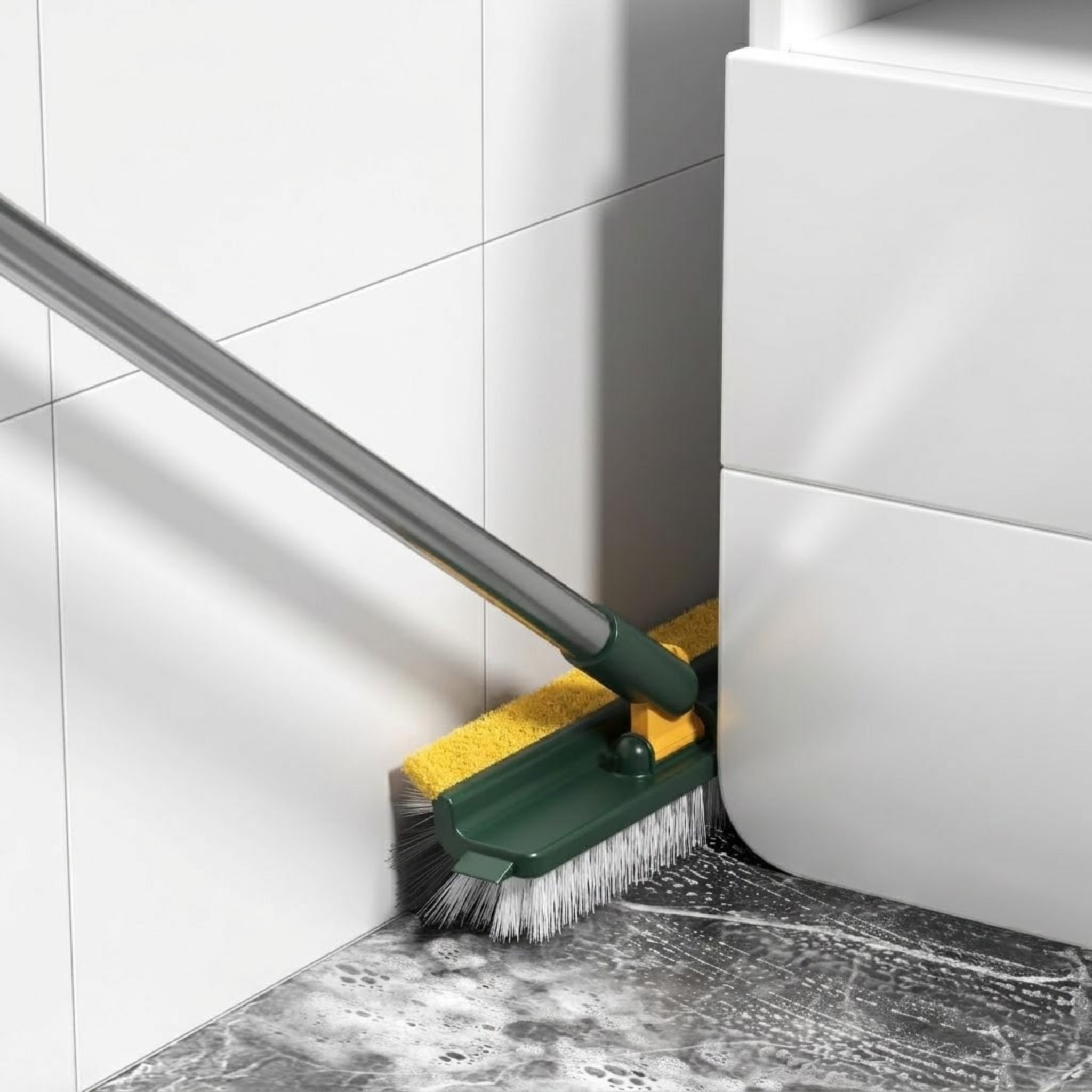 2 in 1 Wiper and Brush | Bathroom Cleaning Brush with Wiper | Long Handle Floor Scrub Brush