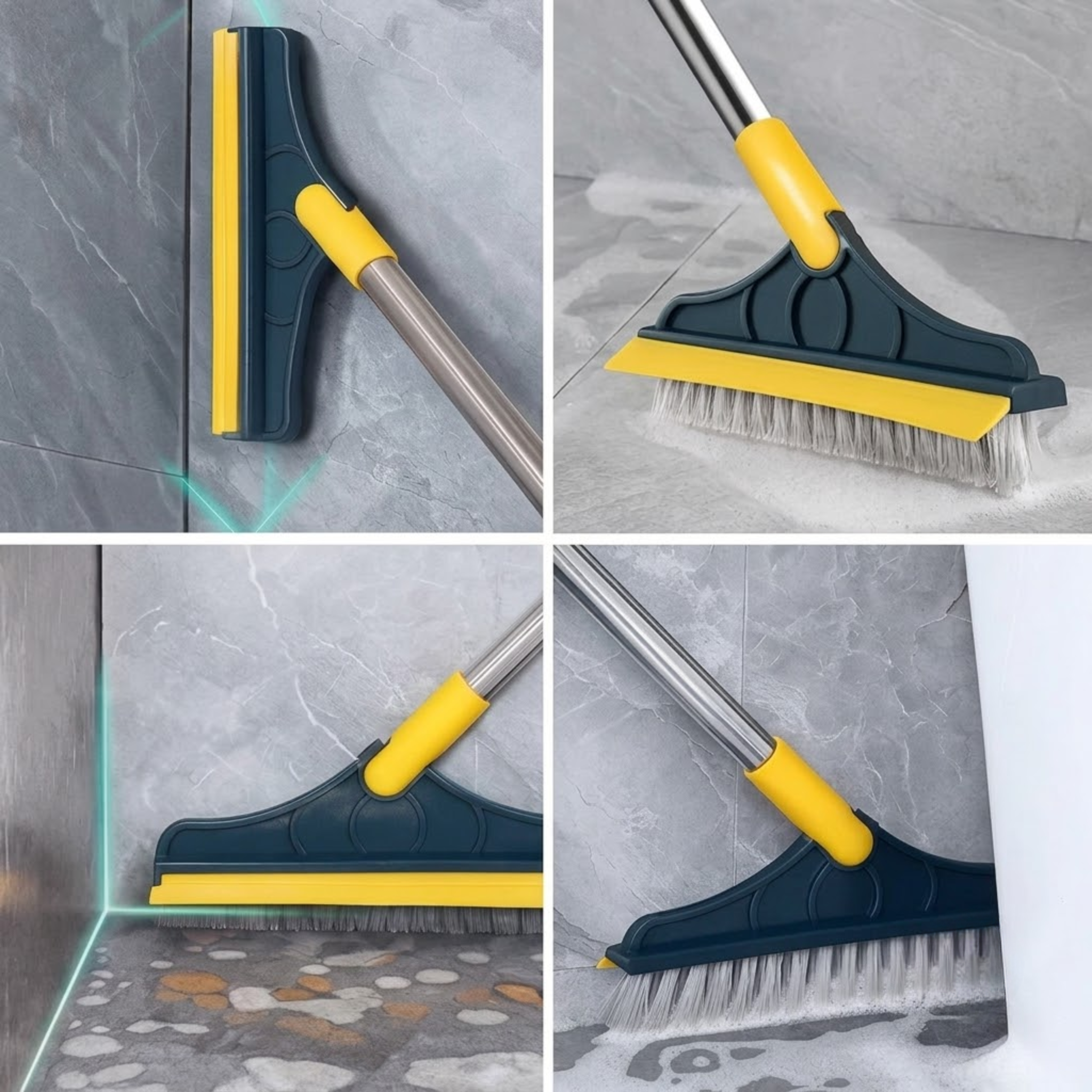 2 in 1 Wiper and Brush | Bathroom Cleaning Brush with Wiper | Long Handle Floor Scrub Brush