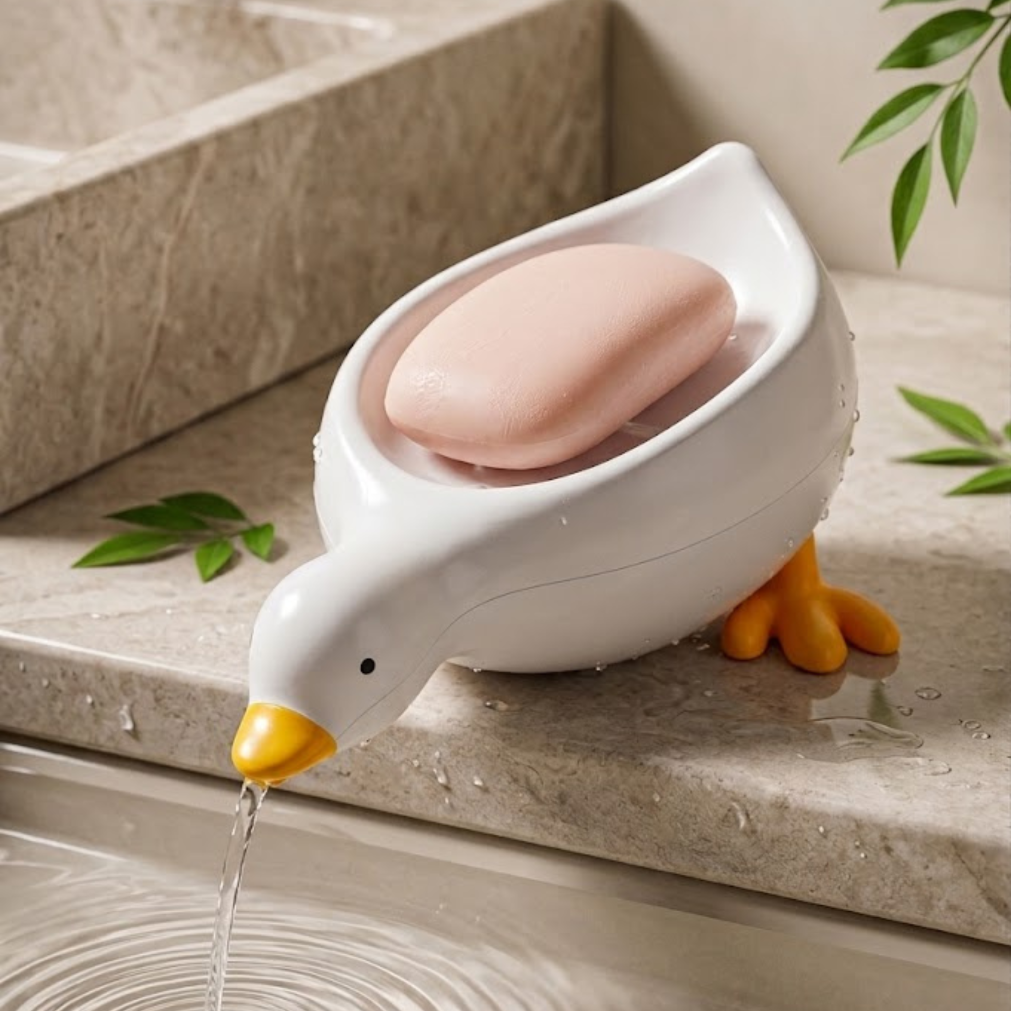 Duck Shape Soap Holder with Drain Tray | Self Draining Soap Dish for Bathroom