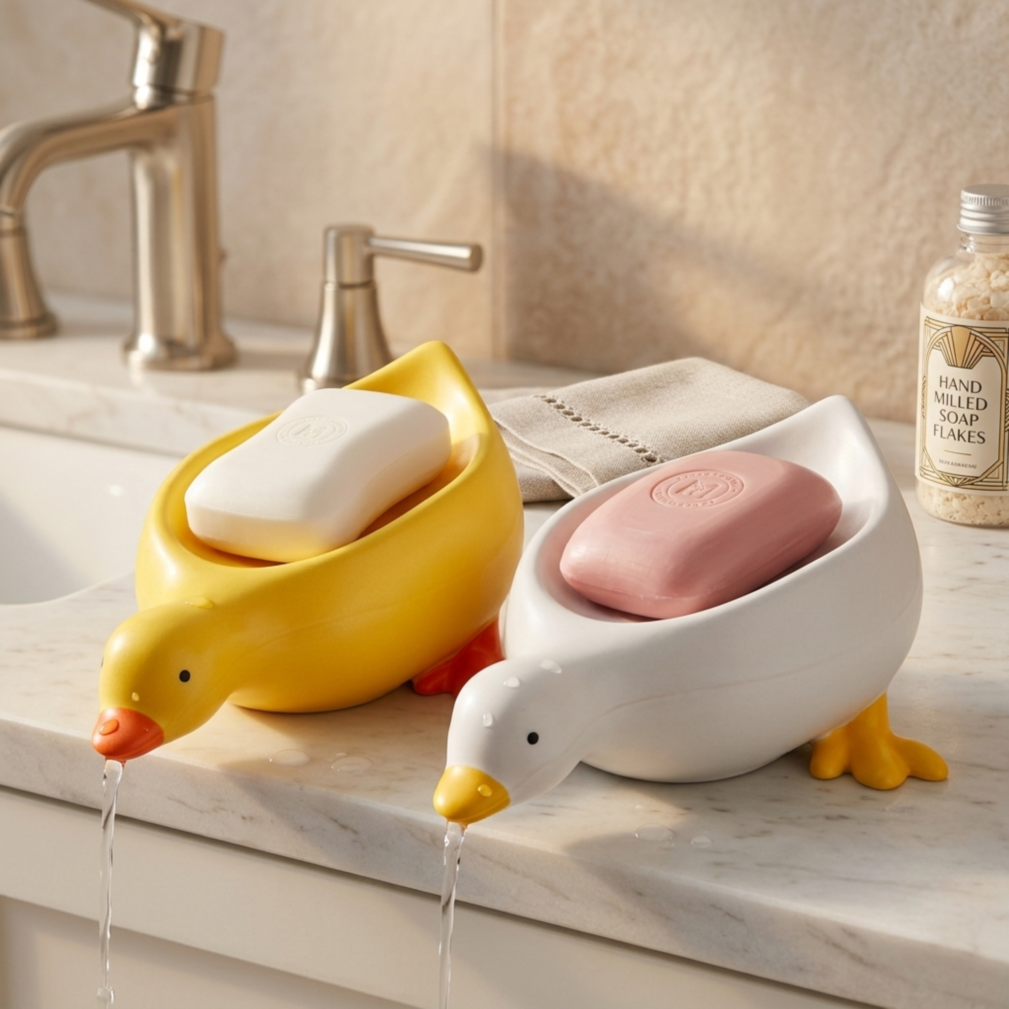 Duck Shape Soap Holder with Drain Tray | Self Draining Soap Dish for Bathroom