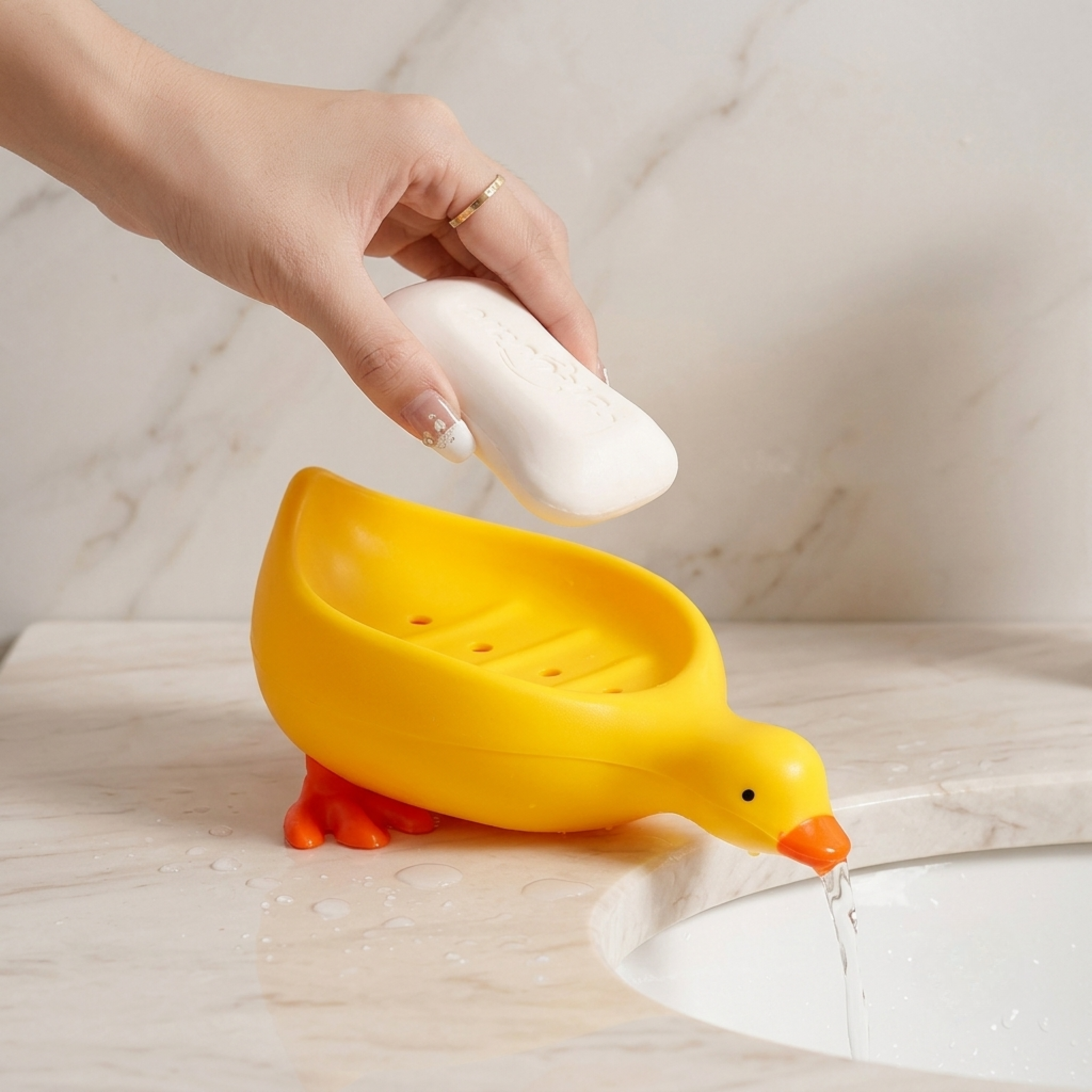 Duck Shape Soap Holder with Drain Tray | Self Draining Soap Dish for Bathroom
