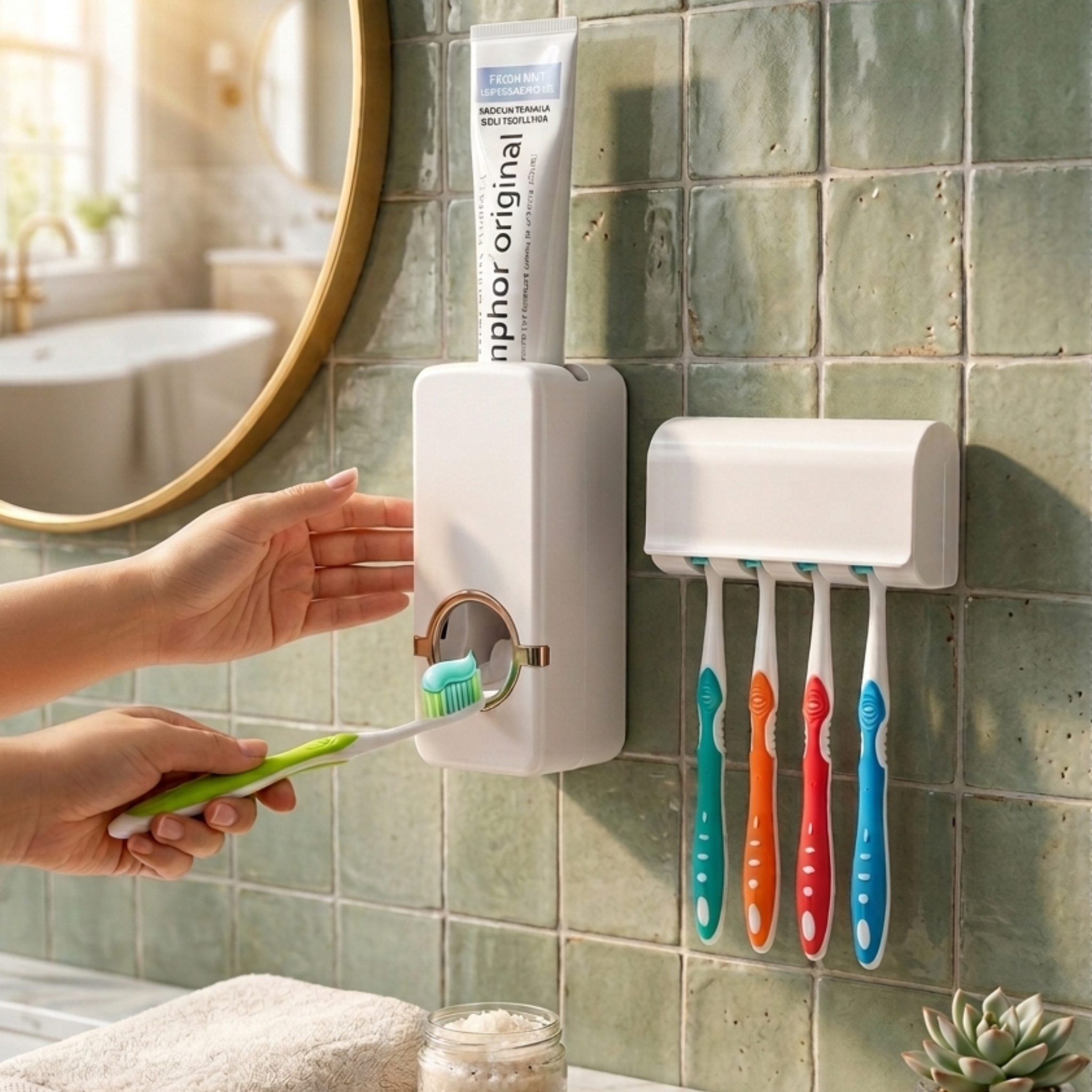 Toothpaste Dispenser With Tooth Brush Holder | Tooth Brush Holder
