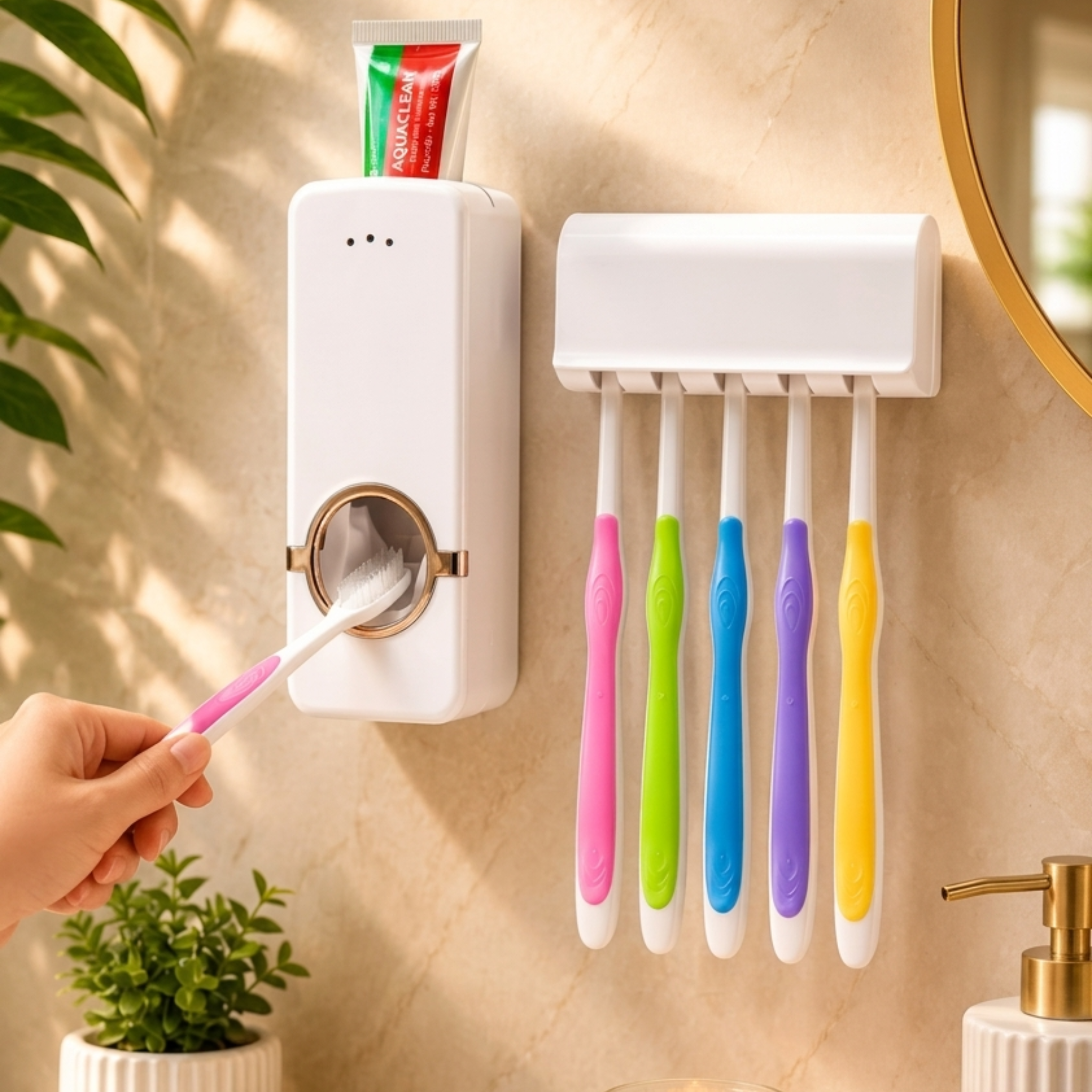 Toothpaste Dispenser With Tooth Brush Holder | Tooth Brush Holder