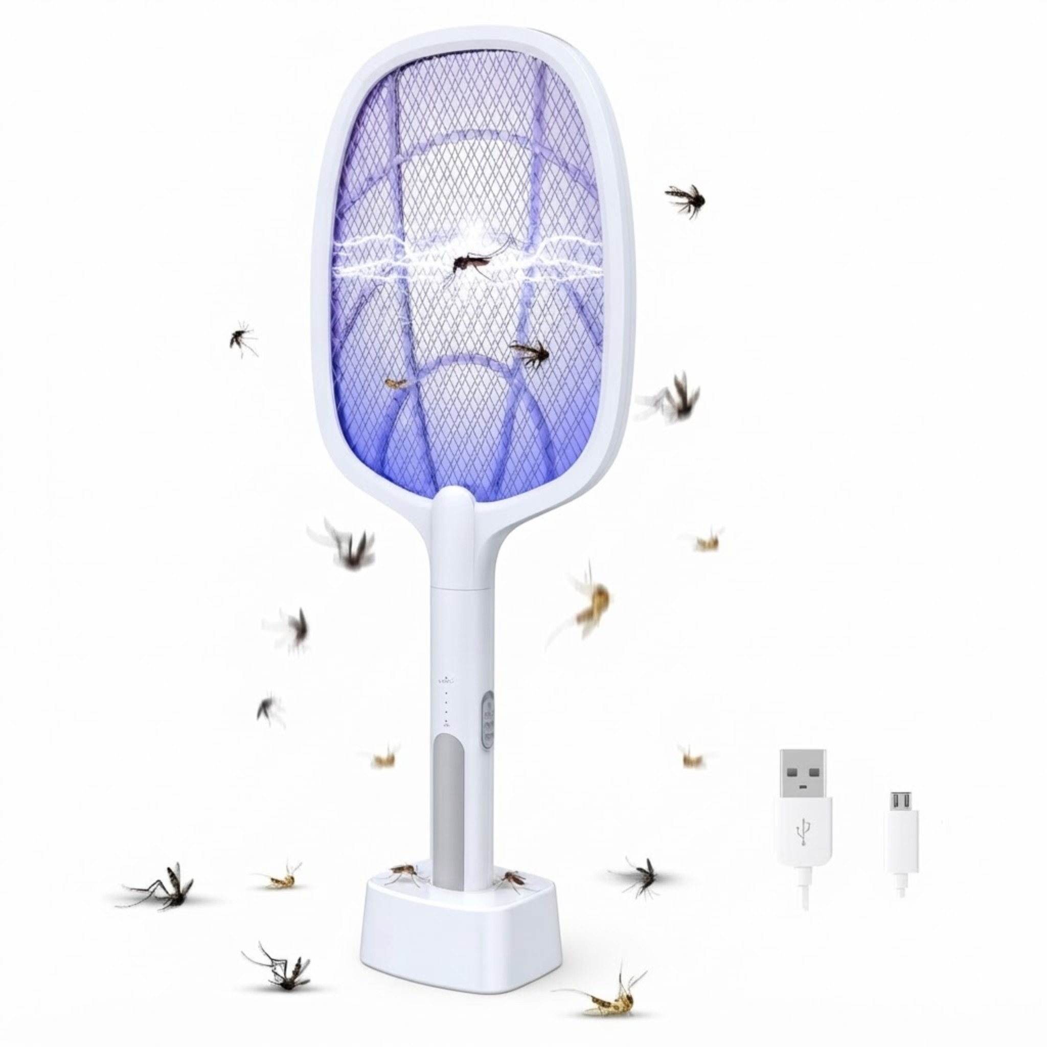 2-in-1 Rechargeable Electric Mosquito Killer Racket with LED Night Lamp | Electric Fly Swatter