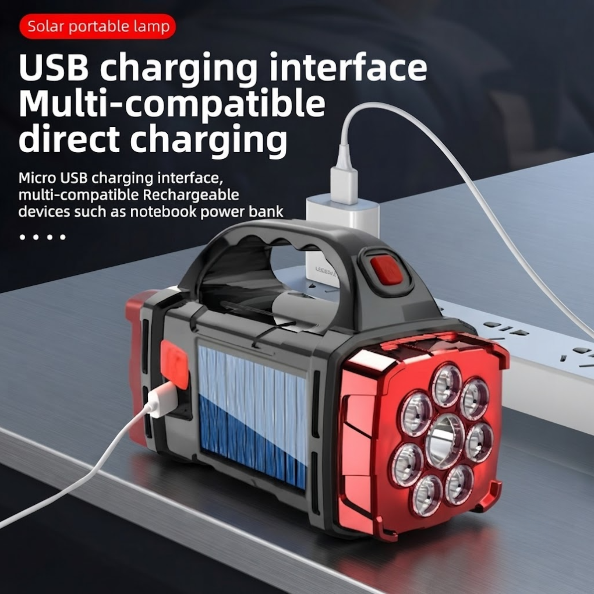 2-in-1 Heavy Duty Solar Rechargeable LED Emergency Lamp High-Power Camping Lantern Home
