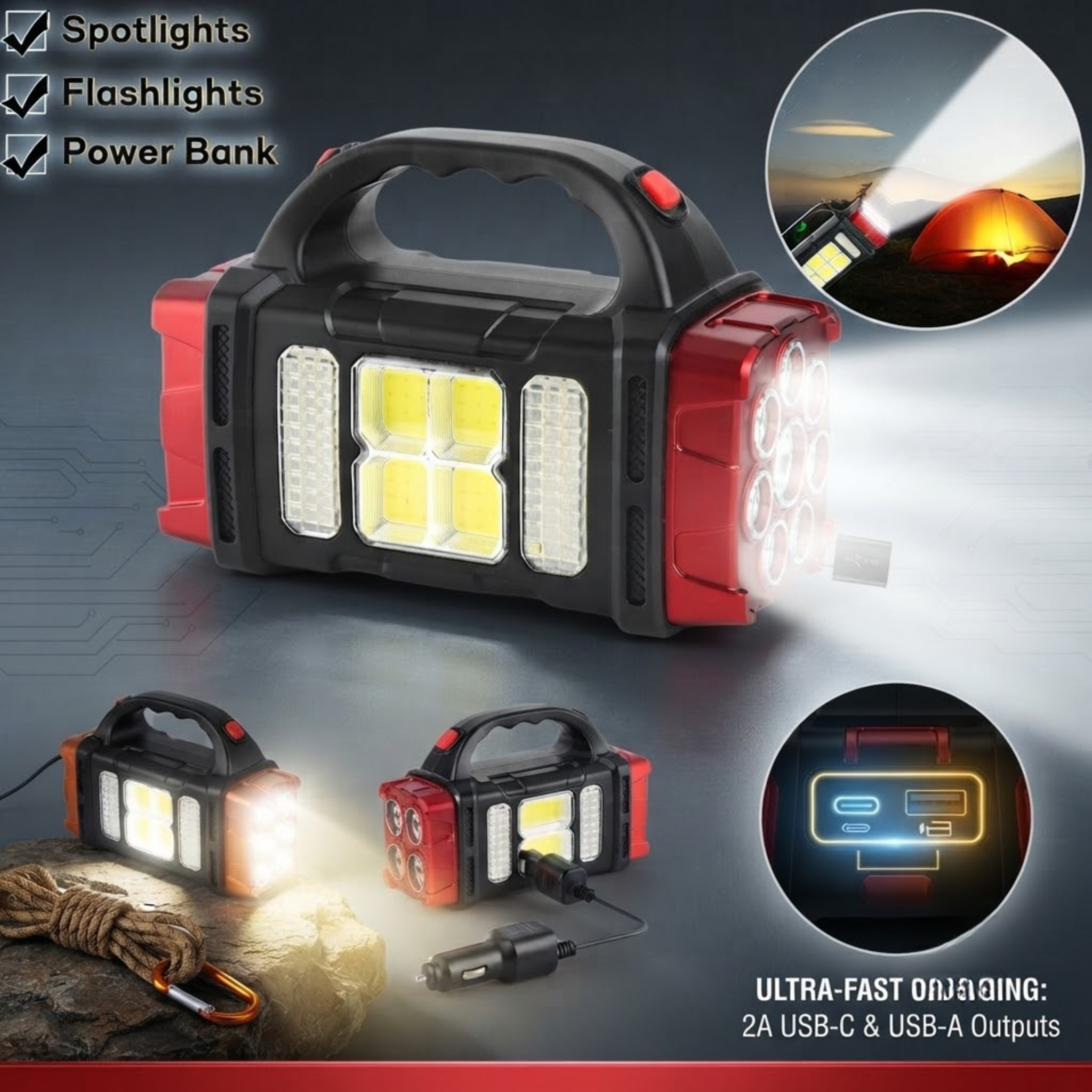 2-in-1 Heavy Duty Solar Rechargeable LED Emergency Lamp High-Power Camping Lantern Home