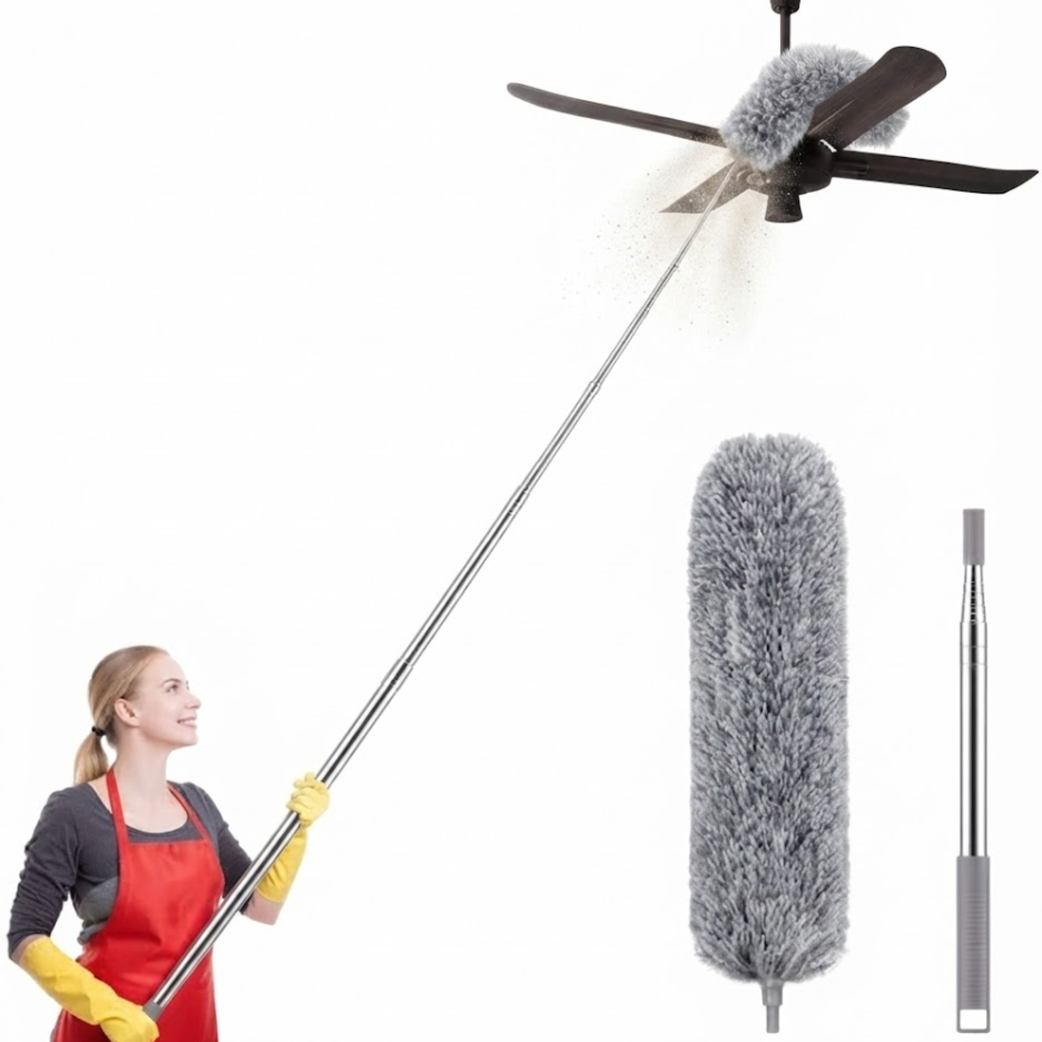 Microfiber Duster with Extension Pole Stainless Steel Bendable Ceiling Fan Cleaning Brush