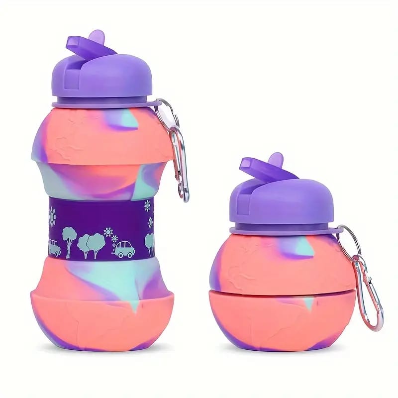 Kids Collapsible Silicone Water Bottle with Carabiner